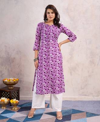  purple linen silk geometric printed straight kurta 1