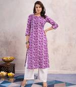  purple linen silk geometric printed straight kurta