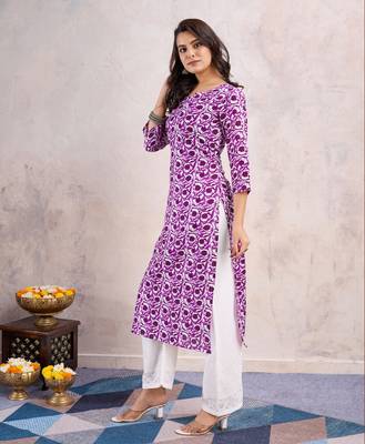  purple linen silk geometric printed straight kurta 2
