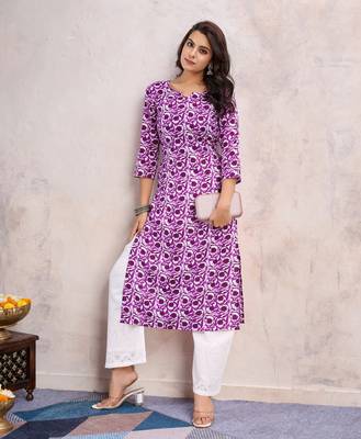  purple linen silk geometric printed straight kurta 5