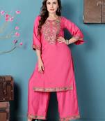 Ethnovog ready to wear pink art silk embroidered kurta sets