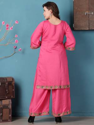 Ethnovog ready to wear pink art silk embroidered kurta sets 2