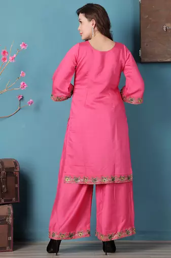 Ethnovog ready to wear pink art silk embroidered kurta sets