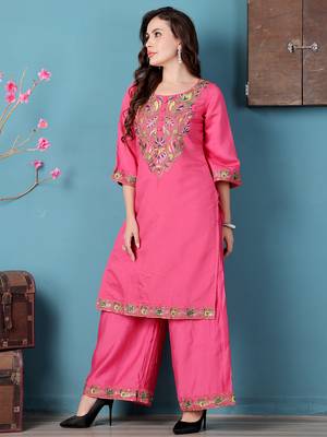 Ethnovog ready to wear pink art silk embroidered kurta sets 3