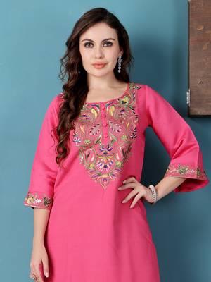 Ethnovog ready to wear pink art silk embroidered kurta sets 4