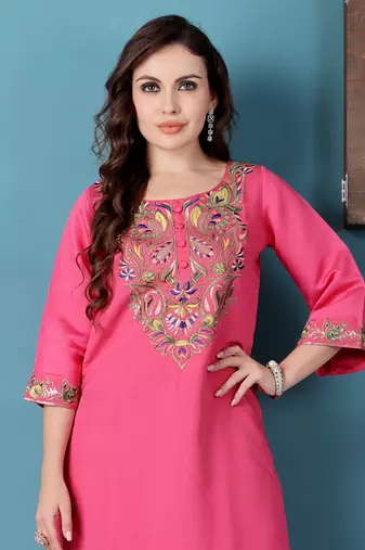 Ethnovog ready to wear pink art silk embroidered kurta sets