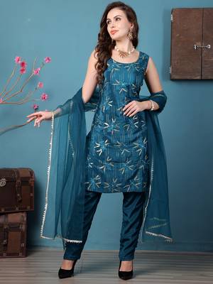 Ethnovog ready to wear teal green crepe embroidered salwar kameez 1