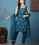 Ethnovog ready to wear teal green crepe embroidered salwar kameez