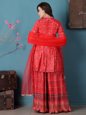 Ethnovog ready to wear red chinon digital printed palazzo suit 2