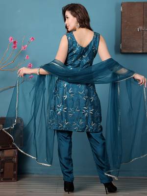 Ethnovog ready to wear teal green crepe embroidered salwar kameez 2