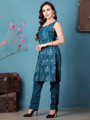 Ethnovog ready to wear teal green crepe embroidered salwar kameez 3