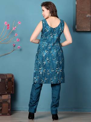 Ethnovog ready to wear teal green crepe embroidered salwar kameez 4