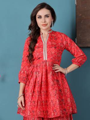 Ethnovog ready to wear red chinon digital printed palazzo suit 4