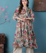 Ethnovog ready to wear multicolored crepe digital printed kurta set