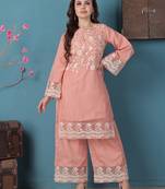 Ethnovog ready to wear peach embroidered organza kurta palazzo sets