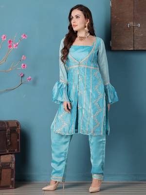 Ethnovog ready to wear sea green rangoli indowestern set with jacket 1