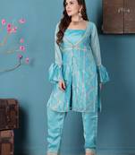 Ethnovog ready to wear sea green rangoli indowestern set with jacket