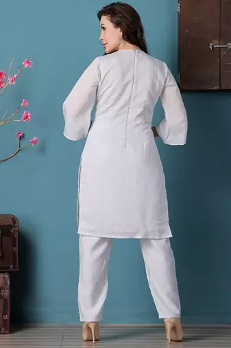 Ethnovog ready to wear pastel blue embroidered straight pant suit
