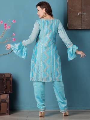 Ethnovog ready to wear sea green rangoli indowestern set with jacket 2