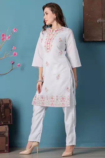 Ethnovog ready to wear pastel blue embroidered straight pant suit