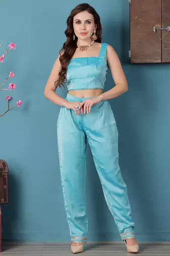 Ethnovog ready to wear sea green rangoli indowestern set with jacket
