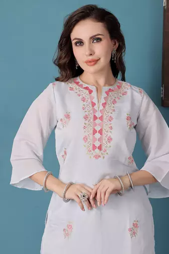 Ethnovog ready to wear pastel blue embroidered straight pant suit