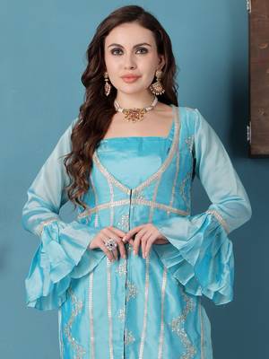 Ethnovog ready to wear sea green rangoli indowestern set with jacket 4