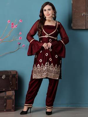 Ethnovog ready to wear wine rangoli indowestern set with jacket 1