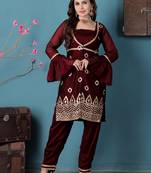 Ethnovog ready to wear wine rangoli indowestern set with jacket