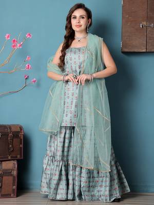 Ethnovog ready to wear green art silk digital printed gharara suit 1