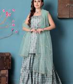 Ethnovog ready to wear green art silk digital printed gharara suit