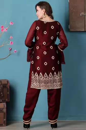 Ethnovog ready to wear wine rangoli indowestern set with jacket