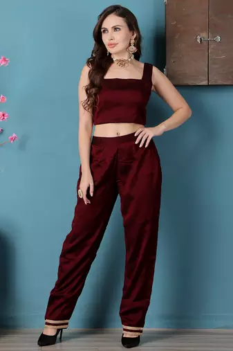 Ethnovog ready to wear wine rangoli indowestern set with jacket