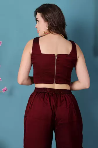 Ethnovog ready to wear wine rangoli indowestern set with jacket