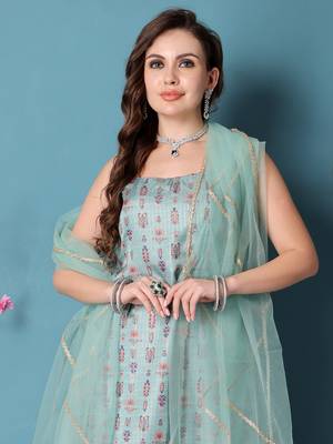 Ethnovog ready to wear green art silk digital printed gharara suit 4