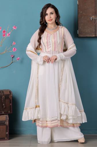 Ethnovog ready to wear off white georgette embroidered anrakali suit