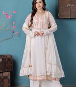 Ethnovog ready to wear off white georgette embroidered anrakali suit