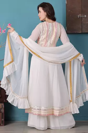 Ethnovog ready to wear off white georgette embroidered anrakali suit