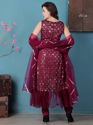 Ethnovog ready to wear wine georgette asymmetrical straight pant suit 2