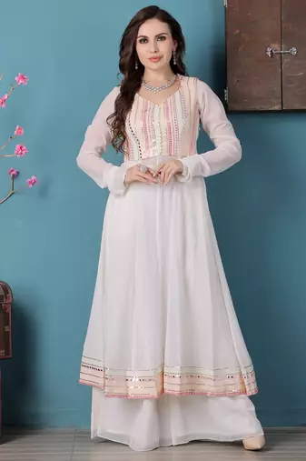 Ethnovog ready to wear off white georgette embroidered anrakali suit