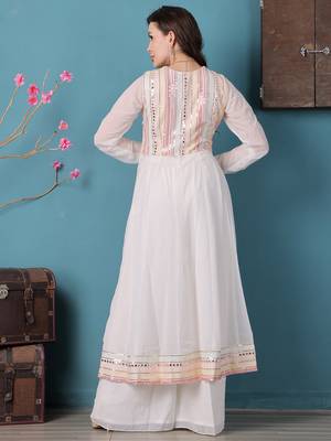 Ethnovog ready to wear off white georgette embroidered anrakali suit 4