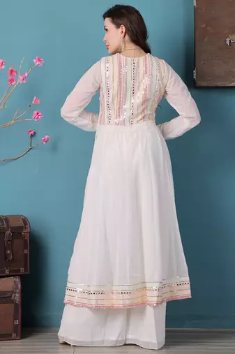 Ethnovog ready to wear off white georgette embroidered anrakali suit