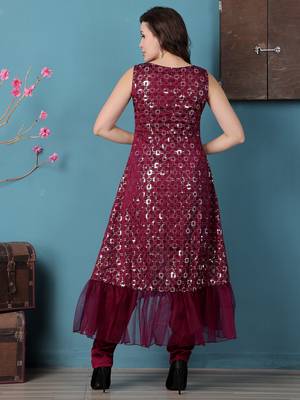 Ethnovog ready to wear wine georgette asymmetrical straight pant suit 4