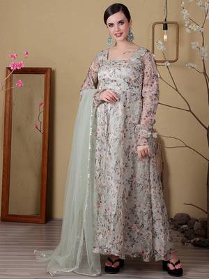 Ethnovog ready to wear sea green jimmy choo printed anarkali suit 1