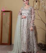 Ethnovog ready to wear sea green jimmy choo printed anarkali suit