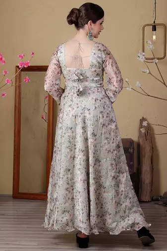 Ethnovog ready to wear sea green jimmy choo printed anarkali suit