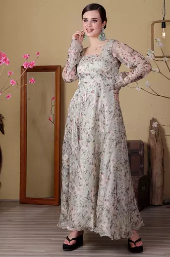 Ethnovog ready to wear sea green jimmy choo printed anarkali suit