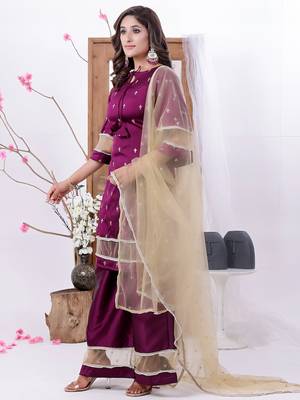 Ethnovog ready to wear wine art silk embroidered palazzo suit 4