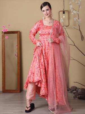 Ethnovog ready to wear peach jimmy choo printed anarkali suit 1