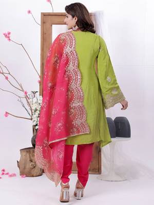 Ethnovog ready to wear green n pink crepe embroidered dhoti suit set 2
